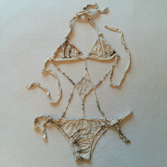 Spoopy Swimsuit Monokini Spiderweb Nude S - Picture 1 of 5